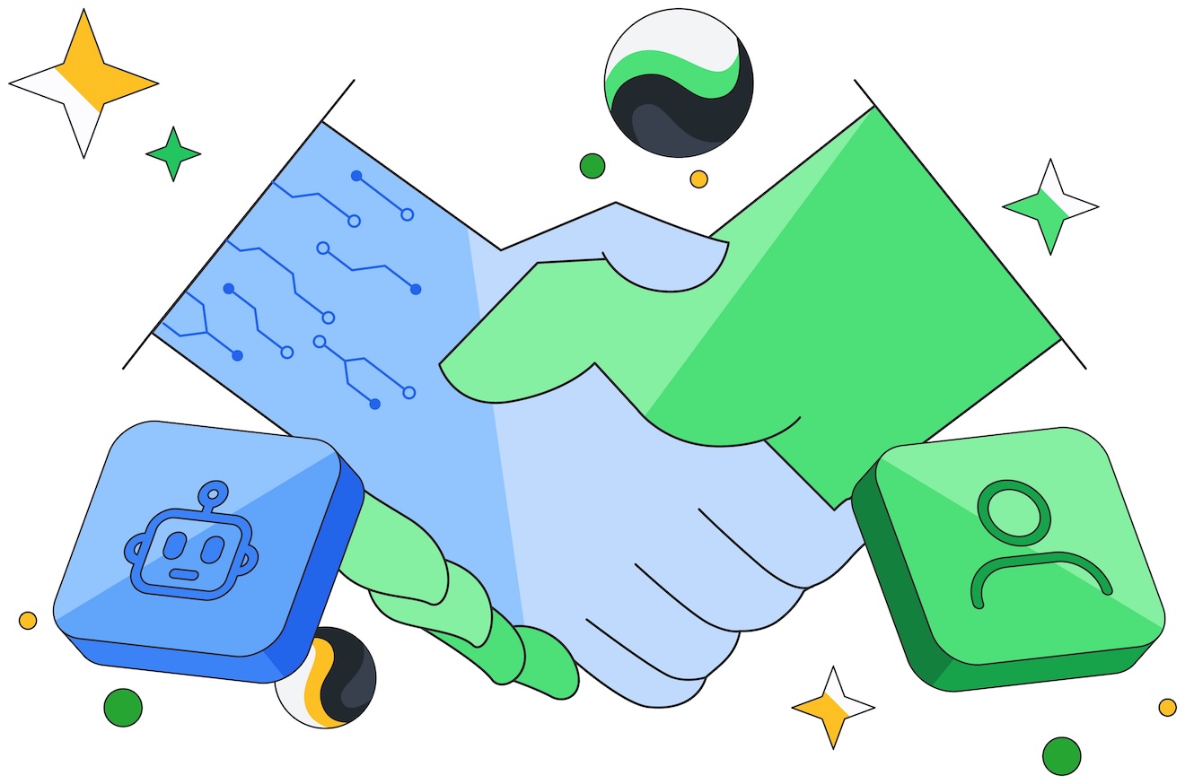 An illustration depicting a handshake between AI and humans, symbolizing trust and compliance with evolving AI governance laws.
