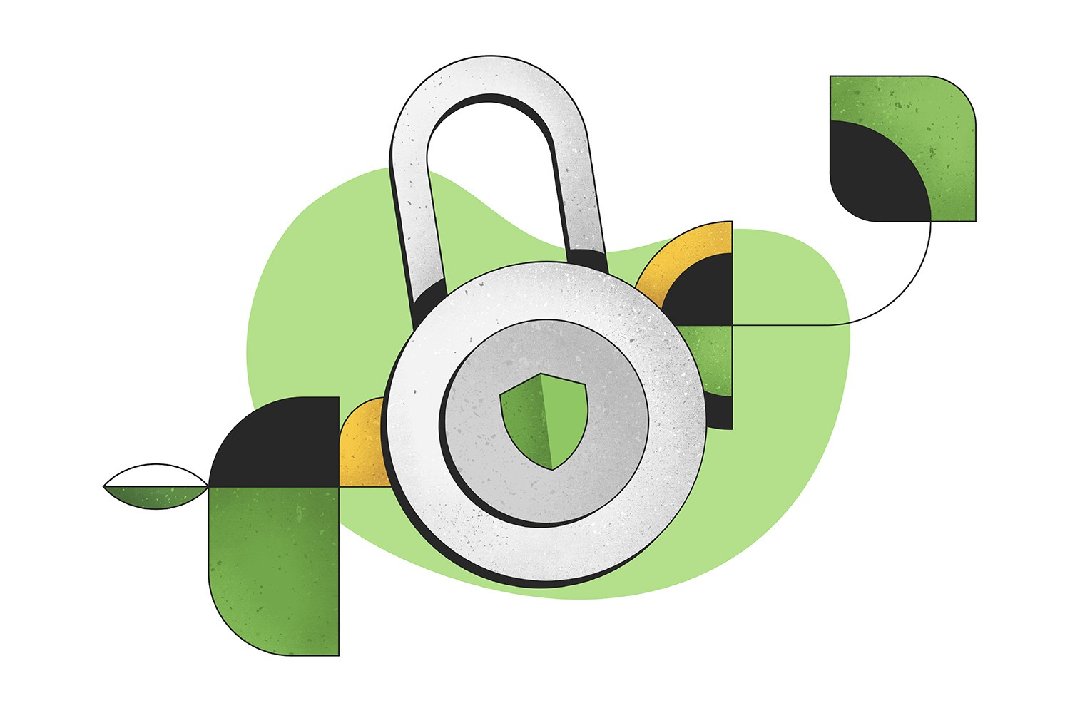 A padlock with a green shield on its surface